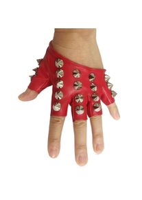 Sheuandong Nicht-Mainstream-Halbfingerhandschuhe, Schwarze Rote Nietenhandschuhe, Kreative Punk-Handschuhe, Unisex