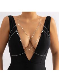 Yy-Tk Einfache Kreuz Brust Bh Taille Gürtel Bauchkette Halskette Für Frauen Strand Bikinis Sexy Pailletten Anhänger Nachtclub Körperschmuck