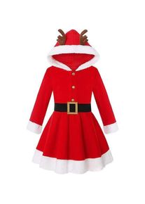 Liruikang Süße Weihnachtskleidung Für Damen Und Mädchen, Weihnachts-Elchgeweih, Mit Kapuze, Rotes Kleid Mit Gürtel, Weihnachten, Cosplay, Abendparty, Kostüm, Mo