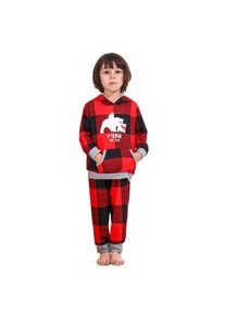 Kidsyuan Kinder-Baby-Pyjama Mit Buchstaben Und Eisbär-Aufdruck, Rot Kariert, Langärmlig, Mit Kapuze, Homewear-Kleidung