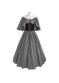 Ya84eq Damen-Rundhalskleid, Ausgestellte Ärmel, Schulterfrei, Mittelalterliche Vintage-Kleider Mit Korsett, Patchwork-Ballkleid