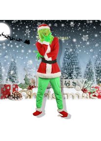 77factoryz Damen-Cosplay-Kostüm, Weihnachtsmann-Hut, Handschuh, Gürtel, Kleidung, Hose, Maske, Schuhe, 7-Teiliges Set