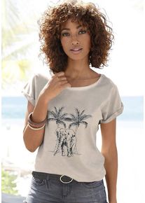Vivance T-Shirt 'mit modischem Frontdruck' beige Gr. 32/34 für Damen. Rundhals und Print. Gerade. Nachhaltig.
