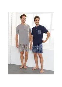 wäschepur Shorty WÄSCHEPUR Gr. 52/54, blau (marine + grau) Herren Homewear-Sets