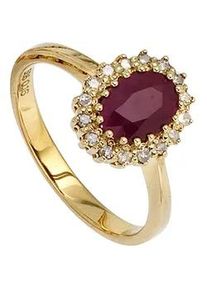 Diamantring Jobo Fingerringe Gr. 60, Gelbgold 585-Diamanten, gelb (gelbgold 585) Damen 585 Gold mit 16 Diamanten und Rubin