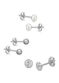 Ohrstecker-Set Firetti "Multipack Schmuck Geschenk Perlohrstecker Kugelohrstecker Glitzerstein" Ohrringe Gr. Silber 925 (Sterlingsilber)-Perlen, weiß (silberfarben, kristallweiß, weiß, kristallweiß) Made in Germany - mit Zirkonia (synth.) Süßwasserzuchtperle