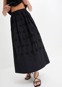 bonprix Maxirock aus Bio-Baumwolle mit Lochstickerei, schwarz, Gr.52, Trendiger Maxirock mit seitlichen Eingriffstaschen, 100% Baumwolle