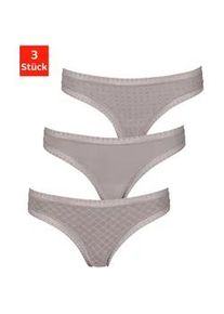 String Lascana Gr. 40/42, grau (taupe) Damen Unterhosen aus elastischer Baumwolle mit weicher Spitze