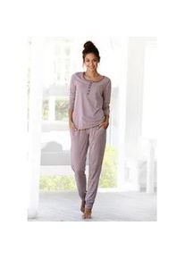 Pyjama Arizona Gr. 44/46, lila (mauve, meliert) Damen Homewear-Sets in melierter Qualität mit Knopfleiste