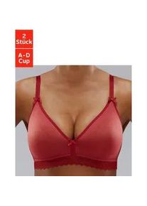 Bralette-BH Petite Fleur Gr. 80, Cup B, rot (rot, weiß) Damen BHs BH Bralette BH-Set Bügelloser-BH ohne Bügel mit Spitzenband, aus weicher Baumwolle, Basic Dessous