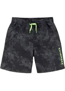 Badeshorts Chiemsee "Esra Kids" Gr. 122/128, N-Gr, schwarz (schwarz-bedruckt) Kinder Badehosen Badehose mit kontrastfarbenen Logodruck