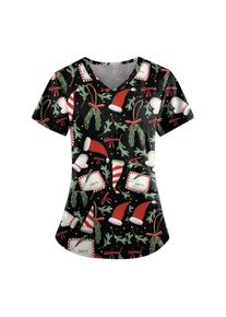 Shuixianhau Damen-Shirt Mit Weihnachtlichem Fun-Print, Kurzärmelig, V-Ausschnitt, Arbeitstasche, Hemd