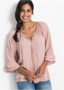 bonprix Tunika aus softer Viskose, rosa, Gr.54, Feminine Tunika mit Verzierungen und Volants, aus Viskose