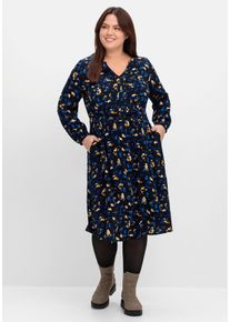 Große Größen Kleid mit Blumendruck, aus Viskose-Twill Gr. 56 blau geblümt von sheego für Damen