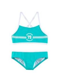 Bustier-Bikini Kangaroos "Sporty" Gr. 158/164, N-Gr, blau (türkis) Kinder Bikini-Sets mit sportlichem Frontdruck