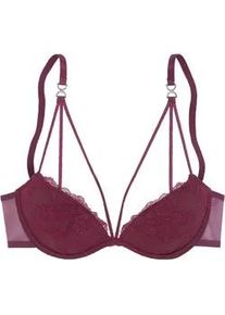 Push-up-BH Lascana Gr. 70, Cup A, lila (aubergine) Damen BHs aus Spitze mit hübscher Bändchenoptik, sexy Dessous