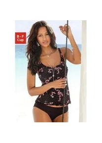 Bügel-Tankini Lascana Gr. 40, Cup C, schwarz (schwarz-bedruckt) Damen Bikini-Sets mit Rüschenkante