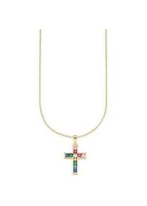 Kette mit Anhänger Bruno Banani "Schmuck Geschenk Silber 925 Halsschmuck Halskette Regenbogen Kreuz" Halsketten Gr. Silber 925 (Sterlingsilber), L: 48cm, goldfarben (gelbgoldfarben, mehrfarbig) Damen mit Zirkonia (synth.)