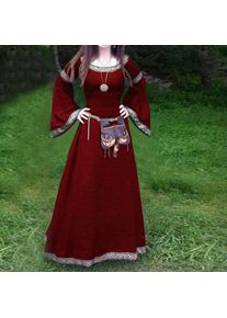 Rury Mittelalterliches Kleid Für Damen, Renaissance-Passform, Unregelmäßiges Langarm-Cosplay-Maxikleid