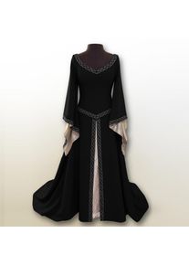 Ggggg Damen Faahion Flare Sleeve O-Ausschnitt Mittelalter Partykleid Plus Size Hexe Pixes Dunkles Kleid Magic Cosplay Kleid Plus Size Renaissance Kleid