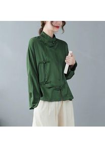 Marll Chinesisches Ethno-Stil-Shirt, Dunkelgrün, Damen-Cheongsam-Tang-Anzug, Vintage-Femme, Traditionelle China-Bluse