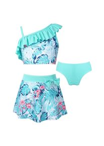 Iefiel Kinder Mädchen Mode 3pcs Blumendruck Tank Weste Tops Mit Bikini-Slip Und Röcke Sommer Bademode Badeanzüge Traje De Baño