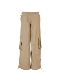 Stoffhose Urban Classics "Urban Classics Damen Ladies Wide Crinkle Nylon Cargo Pants" Gr. 5XL, US-Größen, grau (concrete) Damen Hosen