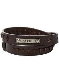 Wickelarmband Fossil "JF87354040" Armbänder Gr. Edelstahl-Leder, braun (edelstahlfarben, dunkelbraun) Damen