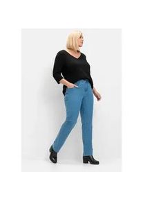 Stretch-Jeans sheego "Große Größen" Gr. 24, Kurzgrößen, blau (blau denim) Damen Jeans im 5-Pocket-Stil