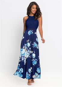 bonprix Maxikleid mit Blumen-Print und Spitze, blau, Gr.36, Romantisch und feminin: Jerseykleid mit Spitzen-Oberteil