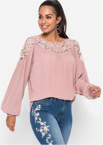 bonprix Tunika aus flie&szlig;ender Viskose, rosa, Gr.44, Feminine Tunika mit Spitze und Ballon&auml;rmeln