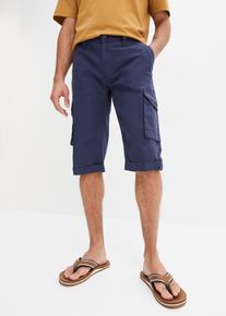 bonprix Regular Fit Cargo-Long-Bermuda aus luftigem Leinen-Mix, blau, Gr.60, Herren Cargo-Long-Bermuda mit Leinen., aus Leinen