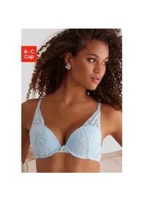 Push-up-BH Lascana Gr. 75, Cup C, blau (hellblau) Damen BHs Bralette Push-up-BH Spitzen-BH Spitzenwäsche BH im modischen High-Apex Schnitt, Dessous