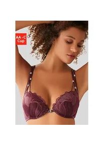 Push-up-BH Nuance Gr. 80, Cup C, rot (weinrot) Damen BHs Schalen-BH Push-up-BH BH Spitzenwäsche Spitzen-BH mit Trägern in Bänderoptik und Metallperlen im Antiklook, sexy Dessous