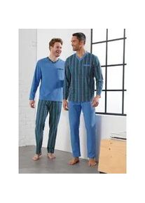 wäschepur Schlafanzug WÄSCHEPUR Gr. 52/54, blau (blau + marine) Herren Homewear-Sets