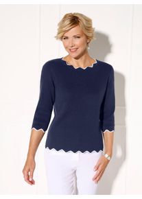 CLASSIC Damen 3/4 Arm-Pullover "Pullover", blau, Gr. 38, unifarben, gemustert, mehrfarbig, 50% Baumwolle, 50% Polyacryl, Pullover