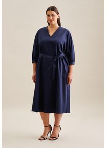 Seidensticker Damen Sommerkleid "Schwarze Rose", blau, Gr. 52, unifarben, 97% Baumwolle 3% Elastan, Kleider, 3/4-Arm V-Neck Uni