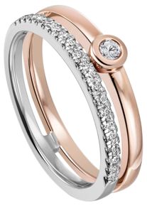 Jobo Damen Fingerring "Ring mit 22 Diamanten", 56, SI = kleine Einschlüsse, Roségold 585-Weißgold 585-Diamanten, rosa, Rosu00e9gold 585, Weißgold