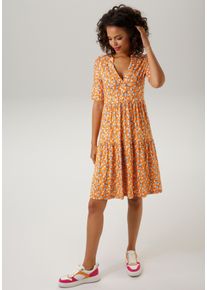 Aniston CASUAL Damen Sommerkleid, bunt, feminin, Gr. 44, bedruckt, gemustert, Single Jersey, Obermaterial: 95% Viskose, 5% Elasthan, Kleider, mit