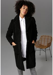 Aniston CASUAL Damen Kurzmantel, schwarz, modisch, Gr. 34, unifarben, Strukturmuster, Plüsch, Web, Obermaterial: 100% Polyester. Futter: 100%
