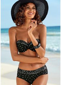 Lascana Damen Bügel-Bandeau-Bikini-Top "Leona", schwarz-weiß, Gr. 34, bedruckt, gepunktet, Recycling-Polyamid, Bikini-Oberteile, mit Pünktchenprint