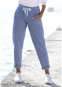 ELBSAND Damen Sweathose "Brinja", blau, casual, Gr. M, unifarben, angeraute Sweatware, Obermaterial: 95% Baumwolle, 5% Elasthan, Hosen, mit Logoprint