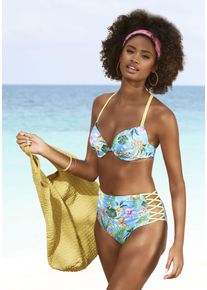 Venice Beach Damen Push-Up-Bikini-Top "Hanni", blau, Gr. 34, bedruckt, floral, Recycling-Polyamid, Bikini-Oberteile, mit tropischem Print und gelben