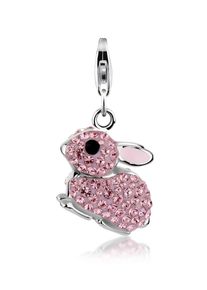 NENALINA Damen Charm-Einhänger "Anhänger Hase Kristalle 925 Silber", mit Steinen, rosa, Silber 925 (Sterlingsilber), Charms