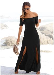 Lascana Damen Maxikleid, schwarz, modisch, Gr. 38, Jersey, Obermaterial: 95% Polyester, 5% Elasthan, Kleider, mit langen Beinschlitzen und