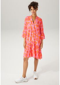 Aniston CASUAL Damen Tunikakleid, bunt, modisch, Gr. 46, geblümt, bedruckt, Web, Obermaterial: 100% Viskose, Kleider, mit farbenfrohen, graphischen