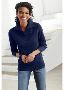 Casual Looks Damen Troyer "Pullover", blau, Gr. 40, meliert, unifarben, 50% Baumwolle, 50% Polyacryl, Pullover