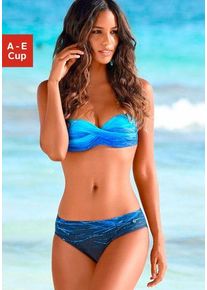 Lascana Damen Bügel-Bandeau-Bikini, blau, Gr. 32, bedruckt, Farbverlauf, Polyamid, Bikini-Sets, mit Farbverlauf in Batik-Optik