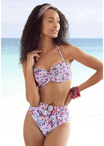 s.Oliver Damen Highwaist-Bikini-Hose "Scatter", lila, Gr. 36, floral, Recycling-Polyamid, Microfaser, Badehosen, mit abnhembarem Gürtel