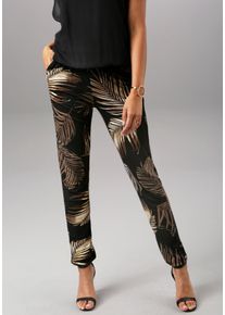 Damen Schlupfhose, schwarz, modisch, Gr. 34, Aniston SELECTED, Jersey, Obermaterial: 100% Viskose, Hosen, im Allover-Print